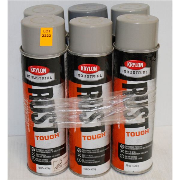 6 CANS KRYLON INDUSTRIAL RUST PREVANTATIVE ENAMEL GREY