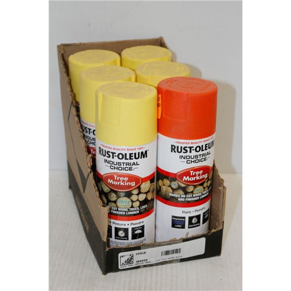 6 CANS RUSTOLEUM TREE MARKING PAINT 5 YELLOW 1 ORANGE