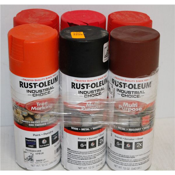 6 CANS RUSTOLEUM MULTI PURPOSE SPARY PAINT ASSORTED COLOURS