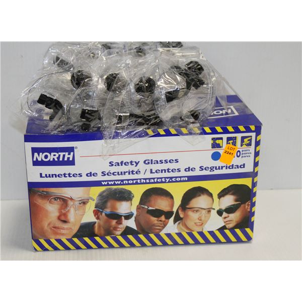 LOT OF 14 PAIRS OF SAFETY GLASSES 10 PAIRS OF SMOKE LENSE AND 4 PAIR CLEAR GOGGLES