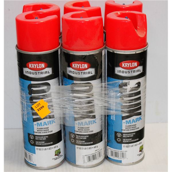 6 CANS OF KRYLON INDUSTRIAL INVERTED MARKING PAINT RED