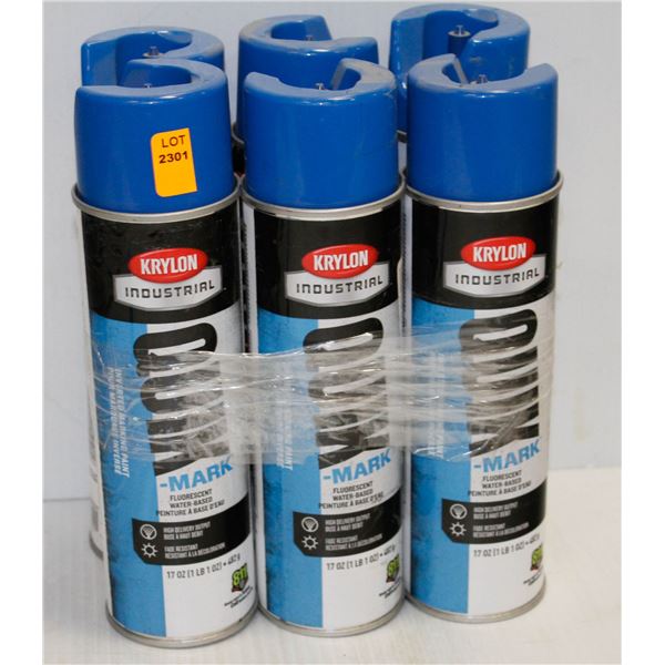 6 CANS OF KRYLON INDUSTRIAL INVERTED MARKING PAINT BLUE