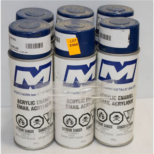 6 CANS OF NORTHERN METALLIC ACRYLLIC ENAMEL SPARY PAINT BLUE