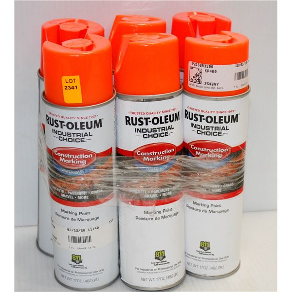 6 CANS RUSTOLEUM MARKING PAINT ORANGE