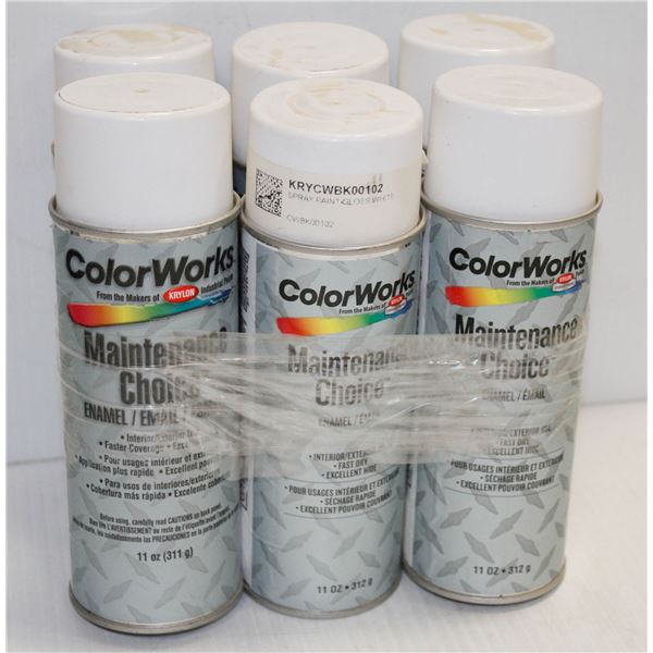 6 CANS COLOUR WORKS MAINTENANCE CHOICE SPRAY PAINT WHITE