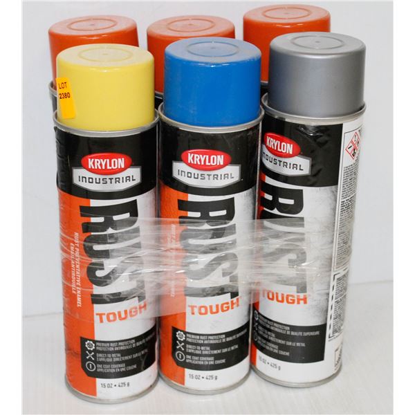6 CANS KRYLON INDUSTRIAL RUST PREVENTATIVE ENAMEL ASSORTED COLORS