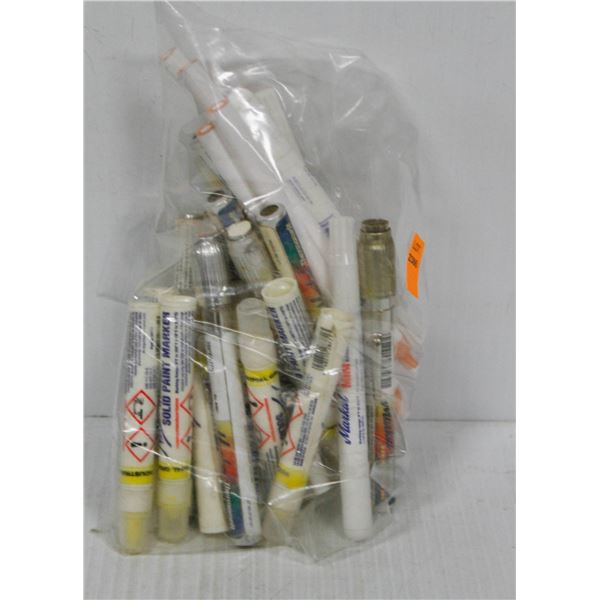 BAG OF ASSORTED PAINT MARKERS AND GREASE PENCILS