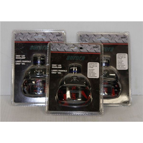 LOT OF 3 AURORA LED HEADLAMPS