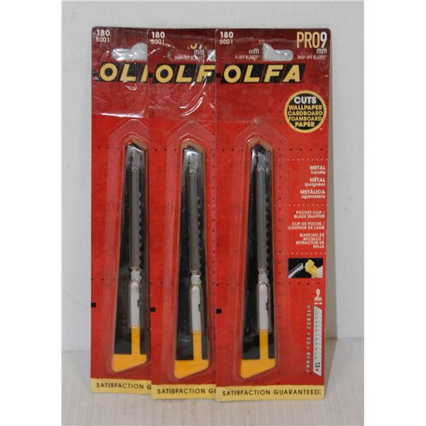 LOT OF 3 OLFA PRO 9MM SNAP OFF BLADE UTILITY KNIVES