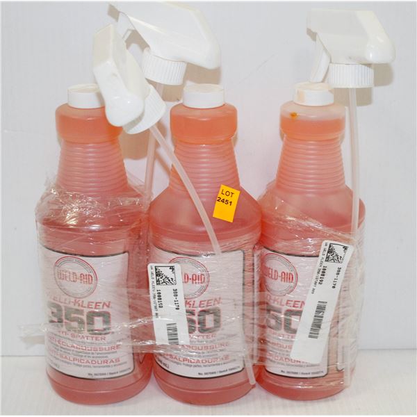 3 BOTTLES OF WELD-KLEEN 350 ANTI-SPATTER 946ML EACH