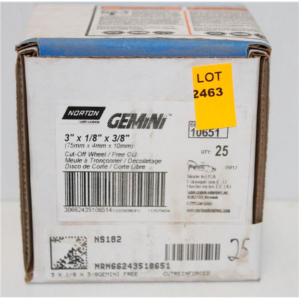 BOX OF 25 GEMINI CUT OFF WHEELS 3" X 1/8" X 3/8"