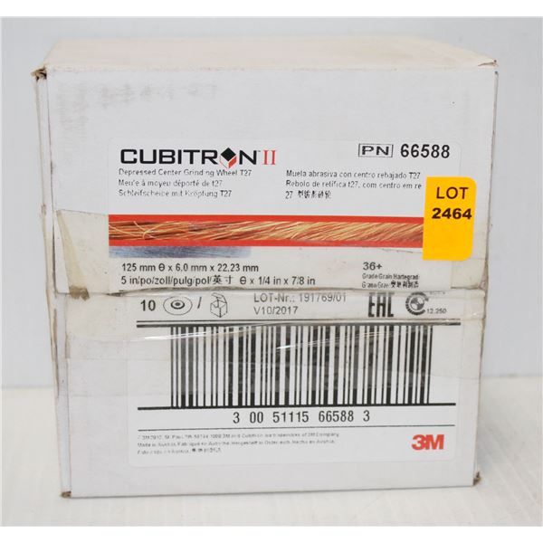 BOX OF 10 CUBITRON DEPRESSED CENTER GRINDING WHEELS T27, 5" X 1/4" X 7/8"
