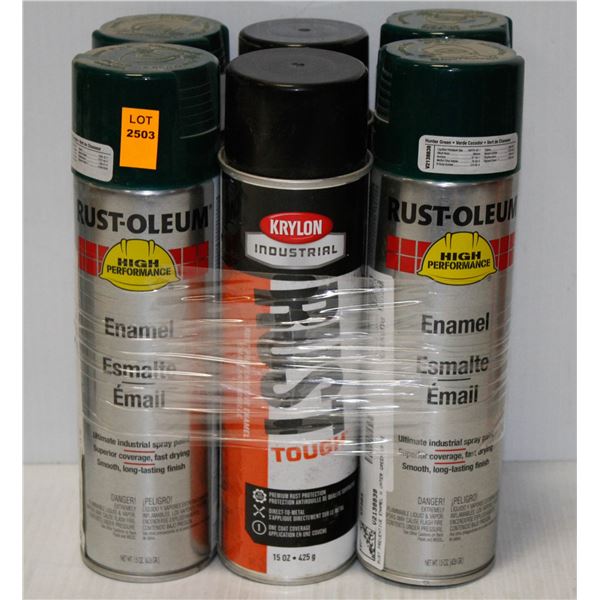 6 CANS RUSTOLEUM ASSORTED SPRAY PAINT GREEN AND BLACK