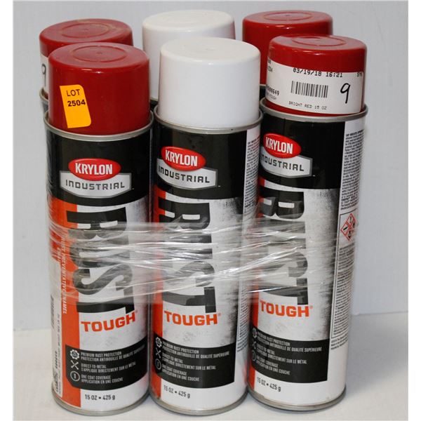 6 CANS KRYLON IDUSTRIAL RUST PREVENTATIVE ENAMEL RED AND WHITE