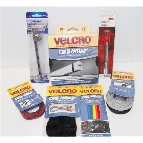 BOX OF ASSORTED VELCRO STRAPPING AND MORE
