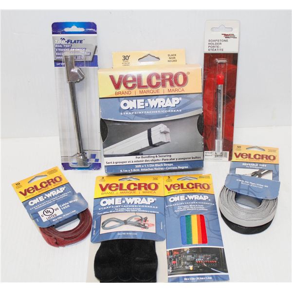 BOX OF ASSORTED VELCRO STRAPPING AND MORE