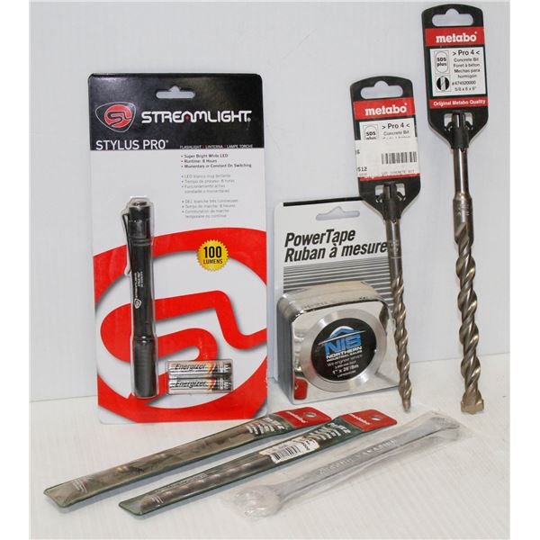 BAG OF ASSORTED NEW DRILL BITS AND MORE