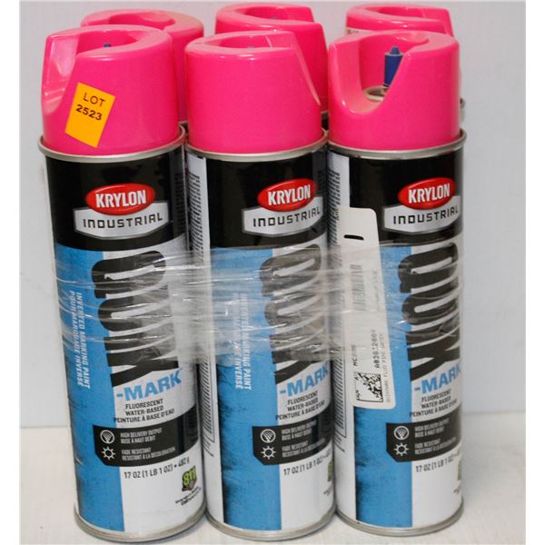6 CANS KRYLON INDUSTRIAL INVERTED MARKING PAINT PINK