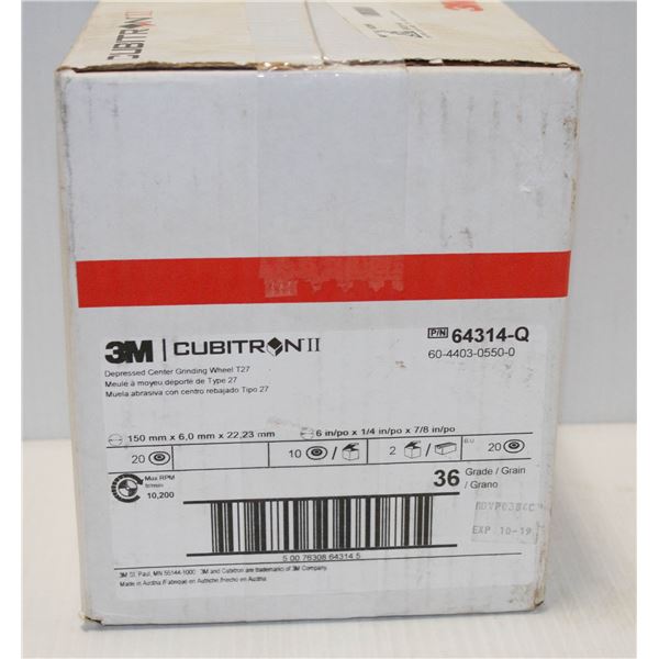 CASE OF 3M CUBITRON DEPRESSED CENTER T27 GRINDING WHEELS 6" X 1/4" X 7/8"