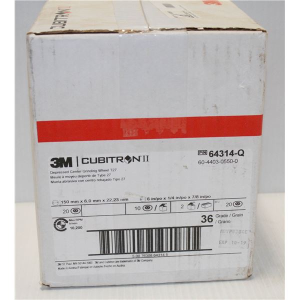 CASE OF 3M CUBITRON DEPRESSED CENTER T27 GRINDING WHEELS 6" X 1/4" X 7/8"