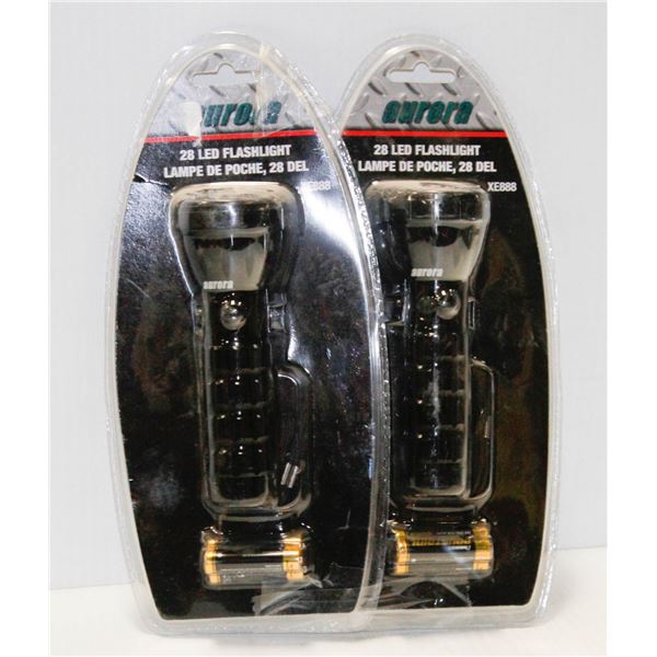 LOT OF 2 AURORA 28 LED FLASHLIGHTS WITH BATTERIES INCLUDED