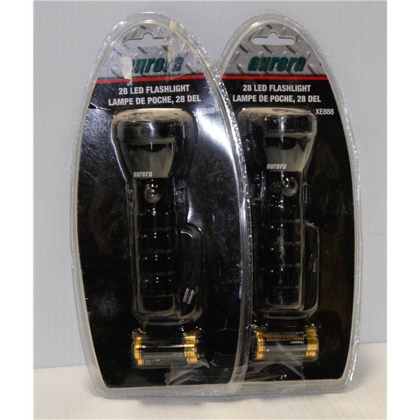 LOT OF 2 AURORA 28 LED FLASHLIGHTS WITH BATTERIES INCLUDED