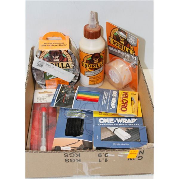 FLAT OF GORILLA TAPE, GLUE & VELCRO STRAPPING