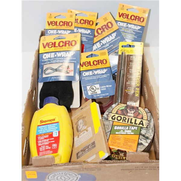 FLAT OF ASSORTED VELCRO STRAPPING, GORILLA TAPE & MORE