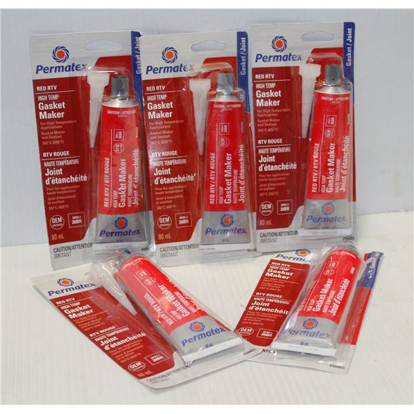 5 TUBES OF PERMATEX HIGH TEMP GASKET MAKER, 80ML PER TUBE