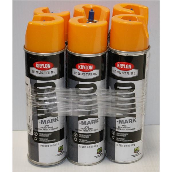 6 CANS KRYLON INDUSTRIAL QUIK MARK SPRAY PAINT YELLOW