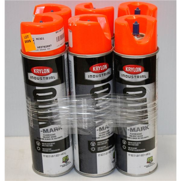 6 CANS KRYLON INDUSTRIAL QUIK MARK SPRAY PAINT ORANGE