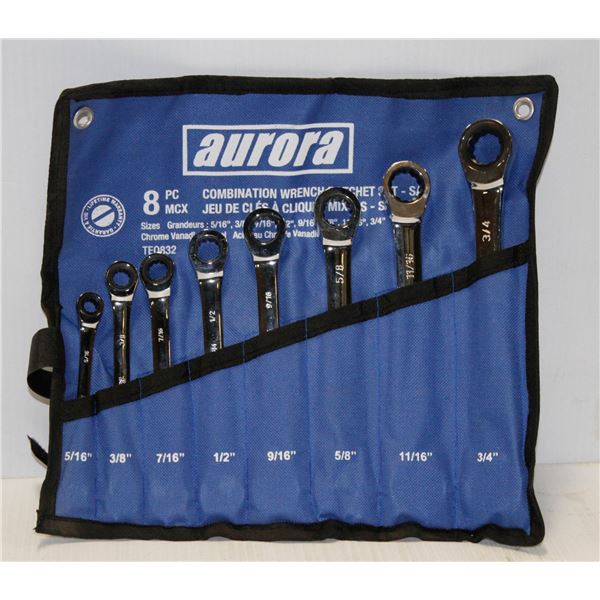 NEW AURORA 8PC SAE RATCHET WRENCH SET WITH POUCH