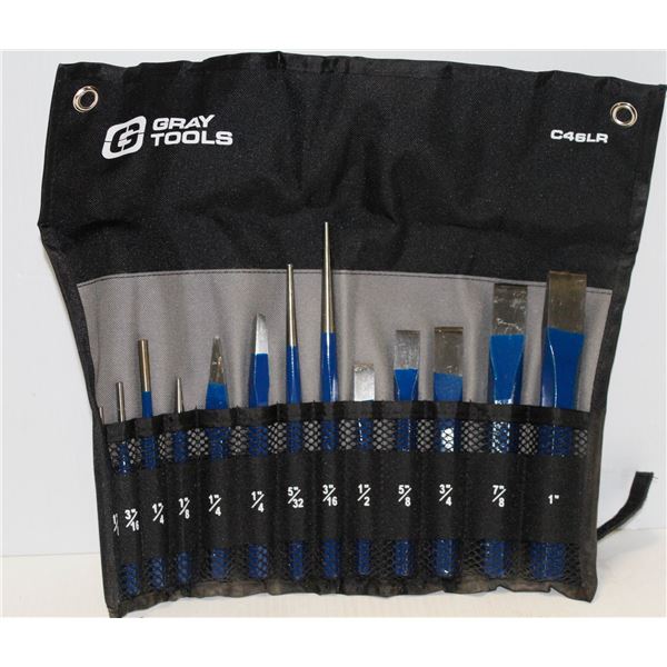 NEW GRAY TOOLS 13PC PUNCH & CHISEL SET IN CASE