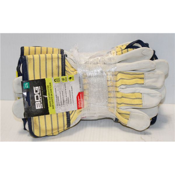 6 PAIRS BDG GRAIN LEATHER FITTER WORK GLOVES - XL