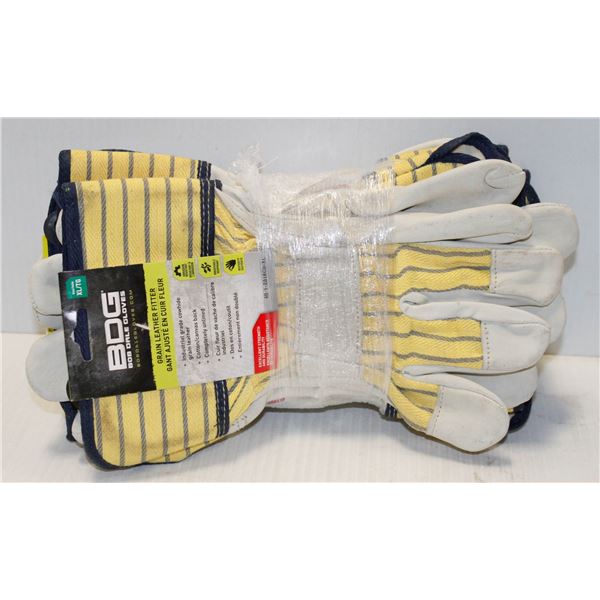 6 PAIRS BDG GRAIN LEATHER FITTER WORK GLOVES - SIZE MEDIUM