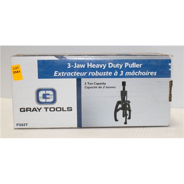 NEW GRAY TOOLS 3 JAW HEAVY DUTY PULLER - 2 TON CAPACITY