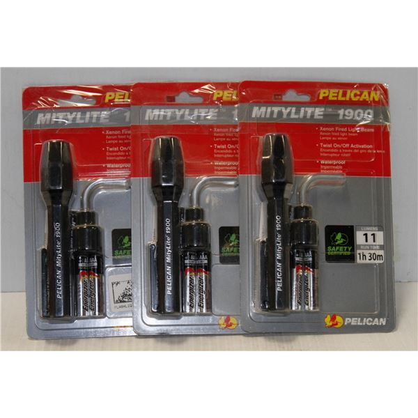 LOT OF 3 PELICAN MITYLITE FLASHLIGHTS, BATTERIES INCLUDED