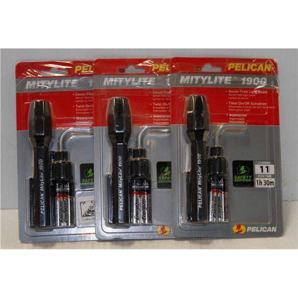 LOT OF 3 PELICAN MITYLITE FLASHLIGHTS, BATTERIES INCLUDED