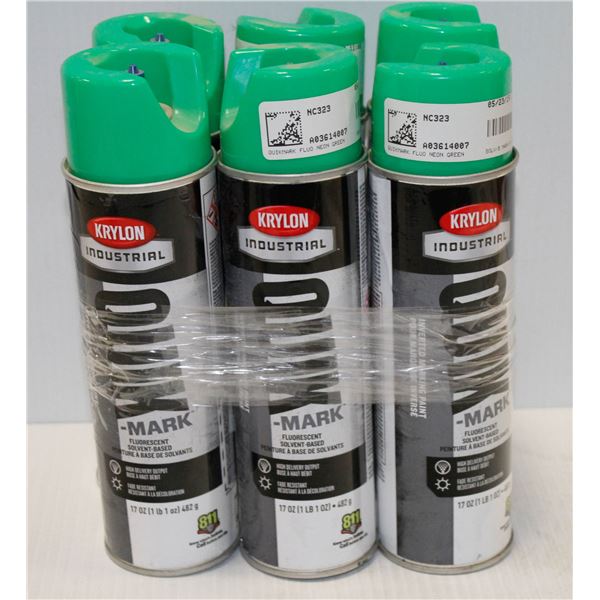 6 CANS KRYLON INDUSTRIAL INVERTED MARKING PAINT GREEN