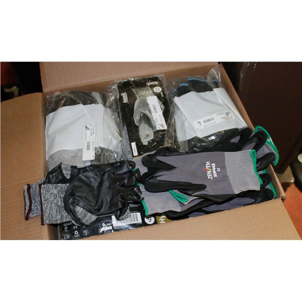 BOX OF ASSORTED SIZED & TEXTURED WORK GLOVES