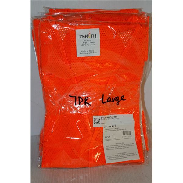 7 PACK ZENITH ORANGE SAFETY VESTS SIZE LARGE