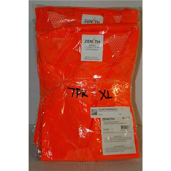7 PACK ZENITH ORANGE SAFETY VESTS SIZE EXTRA LARGE