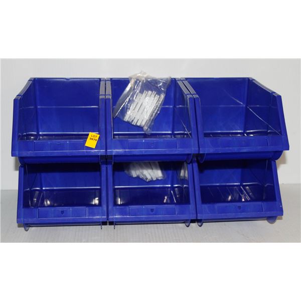 LOT OF 6 SMALL STACKING PARTS BINS