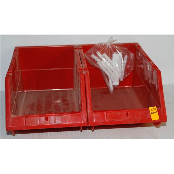 LOT OF 2 MEDIUM RED PLASTIC PARTS BINS