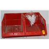 Image 1 : LOT OF 2 MEDIUM RED PLASTIC PARTS BINS