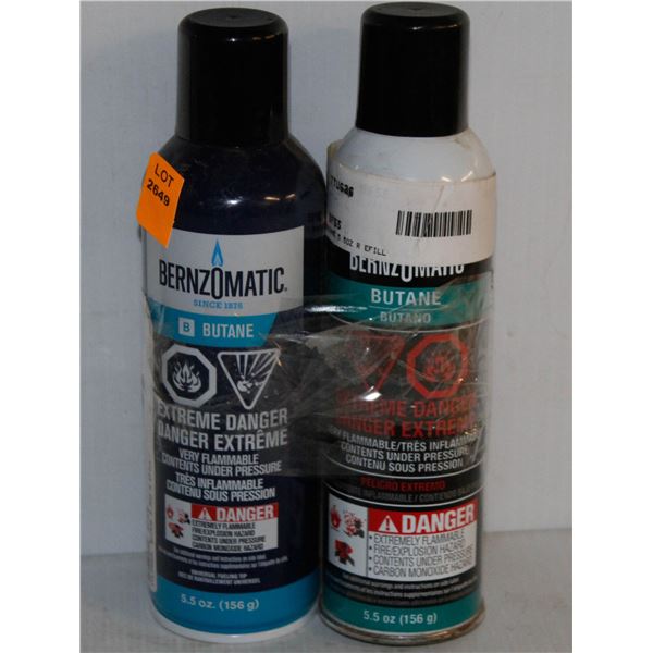 LOT OF 2 BURNZOMATIC BUTANE, 5.5OZ PER CAN