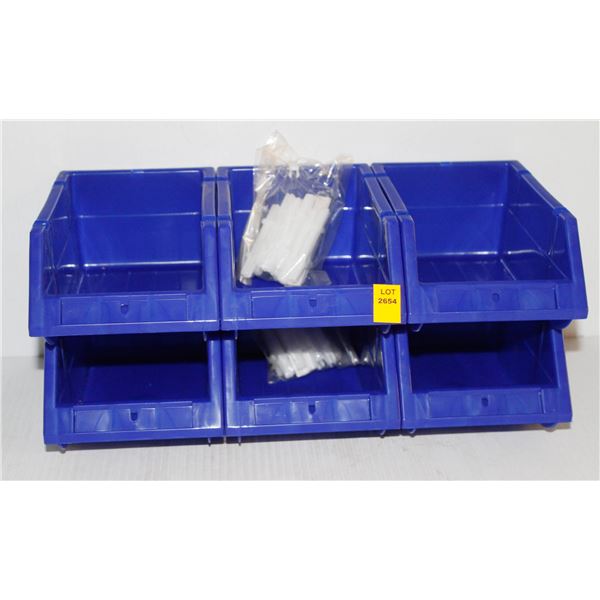 LOT OF 6 SMALL STACKING PARTS BINS