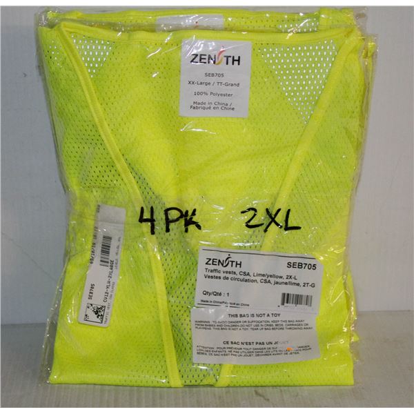 4 PACK ZENITH YELLOW SAFETY VEST - SIZE 2XL