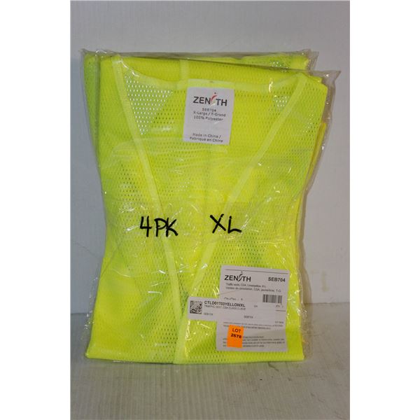 4 PACK ZENITH YELLOW SAFETY VEST - SIZE XL