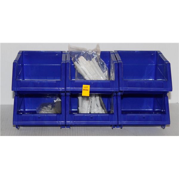 LOT OF 6 SMALL STACKING PARTS BINS